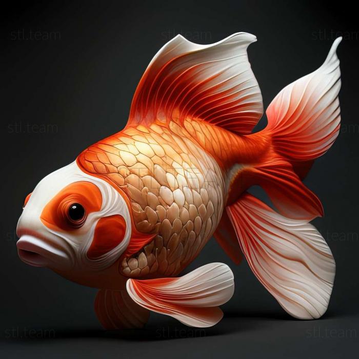 Animals Red and white oranda fish